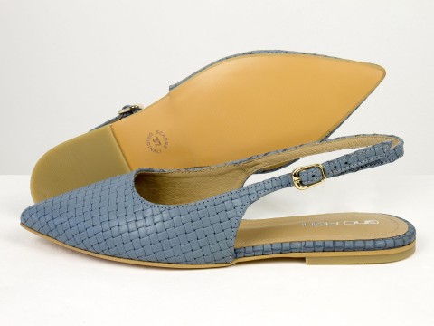 Жіночі балетки slingback з плетеної натуральної шкіри сіро-блакитного кольору Gino Figini, фото 8