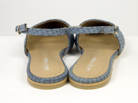 Жіночі балетки slingback з плетеної натуральної шкіри сіро-блакитного кольору Gino Figini, фото 9