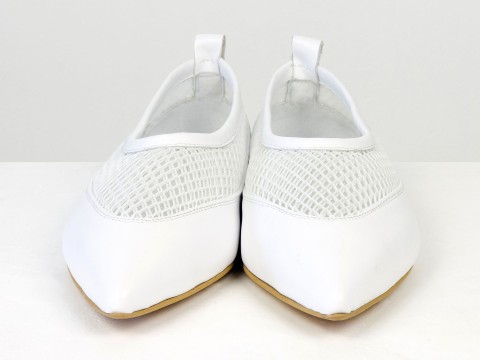 Легкие женские балетки из натуральной кожи с дышащей сеткой белого цвета Gino Figini, фото 2