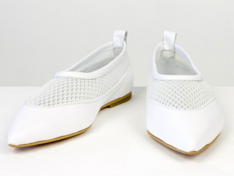 Легкие женские балетки из натуральной кожи с дышащей сеткой белого цвета Gino Figini, фото 6