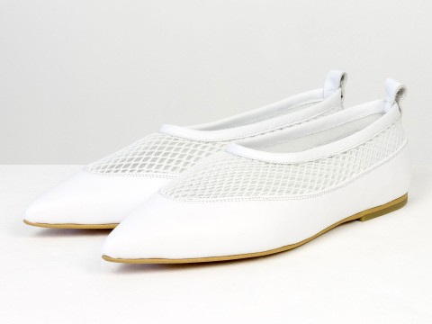 Легкие женские балетки из натуральной кожи с дышащей сеткой белого цвета Gino Figini, фото 8