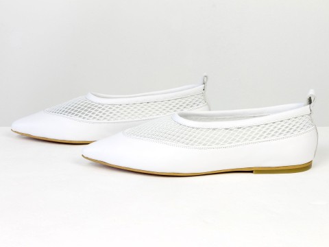 Легкие женские балетки из натуральной кожи с дышащей сеткой белого цвета Gino Figini, фото 5