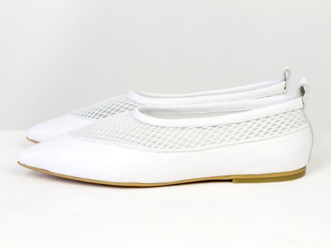 Легкі жіночі балетки з натуральної шкіри з дихаючою сіткою у білому кольорі Gino Figini