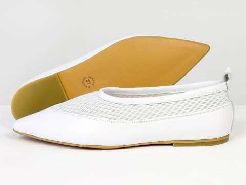 Легкие женские балетки из натуральной кожи с дышащей сеткой белого цвета Gino Figini, фото 7