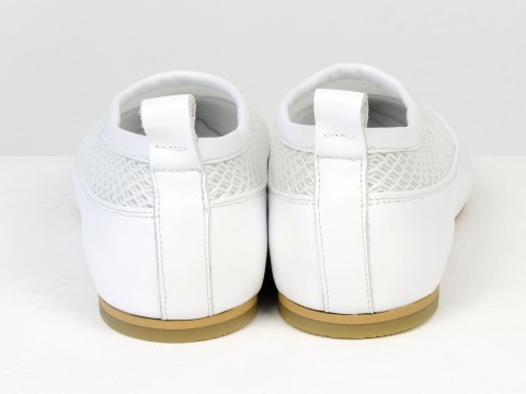 Легкие женские балетки из натуральной кожи с дышащей сеткой белого цвета Gino Figini, фото 10