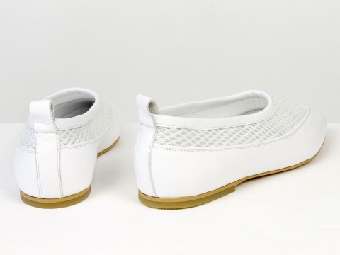 Легкие женские балетки из натуральной кожи с дышащей сеткой белого цвета Gino Figini, фото 9