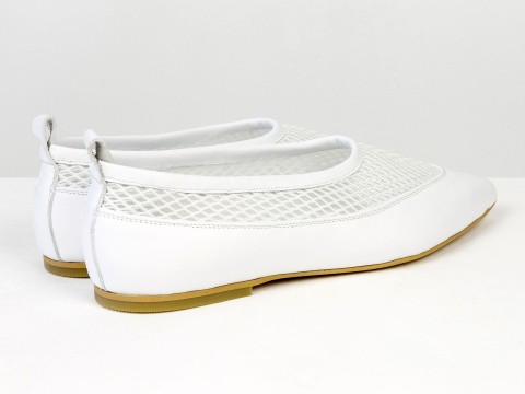 Легкие женские балетки из натуральной кожи с дышащей сеткой белого цвета Gino Figini, фото 4