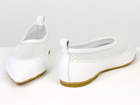 Легкие женские балетки из натуральной кожи с дышащей сеткой белого цвета Gino Figini, фото 11