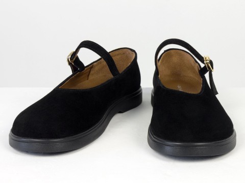 Туфлі Mary Jane із натуральної замші чорного кольору на анатомічній колодці Gino Figini, фото 2