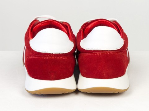 Жіночі кросівки з натуральної замші червоного кольору з контрастними білими вставками Gino Figini, фото 11