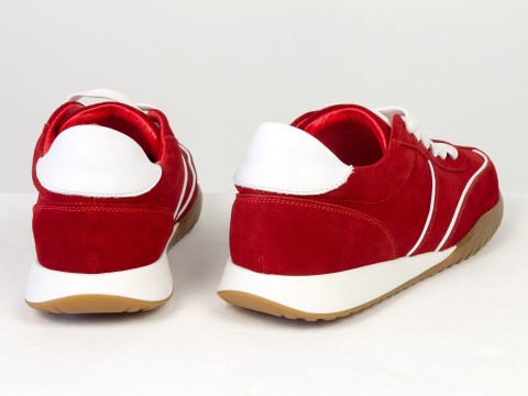 Жіночі кросівки з натуральної замші червоного кольору з контрастними білими вставками Gino Figini, фото 10