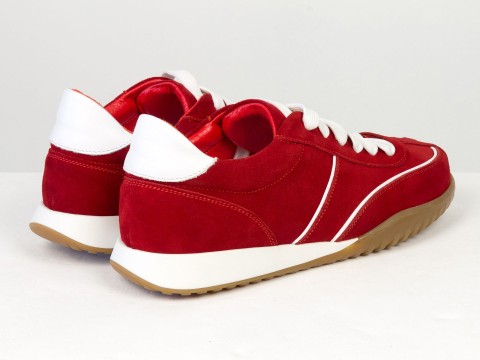 Жіночі кросівки з натуральної замші червоного кольору з контрастними білими вставками Gino Figini, фото 9