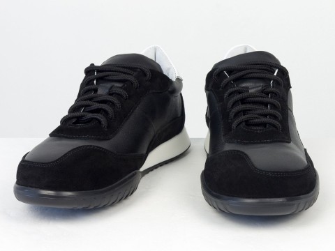 Жіночі кросівки з натуральної шкіри та замші у чорному кольорі з контрастною підошвою Gino Figini, фото 6