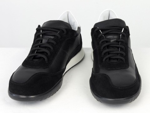 Жіночі кросівки з натуральної шкіри та замші у чорному кольорі з контрастною підошвою Gino Figini, фото 5