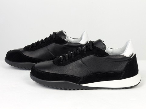 Жіночі кросівки з натуральної шкіри та замші у чорному кольорі з контрастною підошвою Gino Figini, фото 8