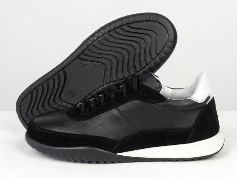 Жіночі кросівки з натуральної шкіри та замші у чорному кольорі з контрастною підошвою Gino Figini, фото 3