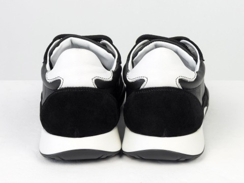 Жіночі кросівки з натуральної шкіри та замші у чорному кольорі з контрастною підошвою Gino Figini, фото 11