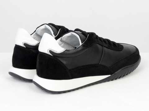 Жіночі кросівки з натуральної шкіри та замші у чорному кольорі з контрастною підошвою Gino Figini, фото 9