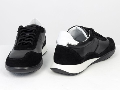 Жіночі кросівки з натуральної шкіри та замші у чорному кольорі з контрастною підошвою Gino Figini, фото 7