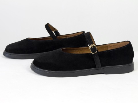 Туфлі Mary Jane із натуральної замші чорного кольору на анатомічній колодці Gino Figini, фото 8