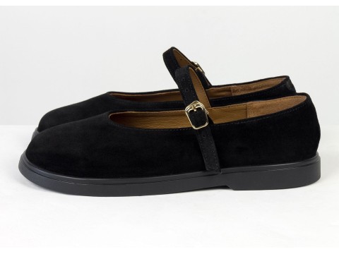 Туфли Mary Jane из натуральной замши черного цвета на анатомичной колодке Gino Figini