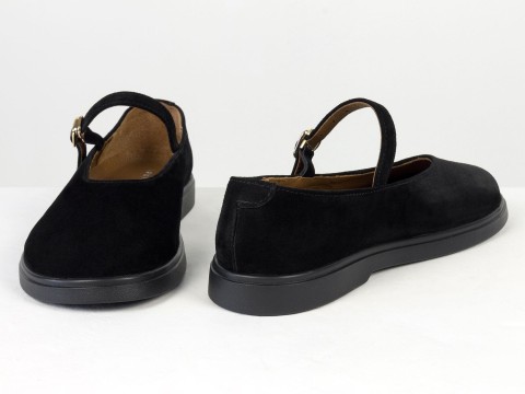 Туфлі Mary Jane із натуральної замші чорного кольору на анатомічній колодці Gino Figini, фото 5