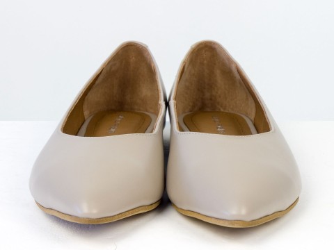 Жіночі базові шкіряні балетки бежевого кольору Gino Figini, фото 4