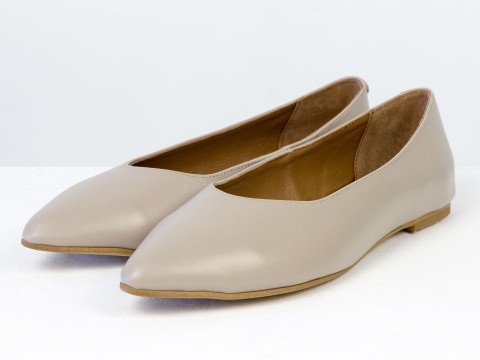 Жіночі базові шкіряні балетки бежевого кольору Gino Figini, фото 2