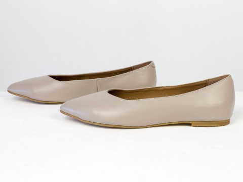 Жіночі базові шкіряні балетки бежевого кольору Gino Figini, фото 8