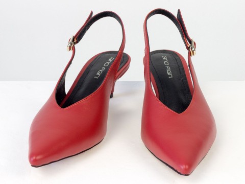 Елегантні червоні туфлі-слінгбеки на зручних підборах Gino Figini, фото 5