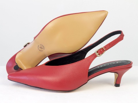 Елегантні червоні туфлі-слінгбеки на зручних підборах Gino Figini, фото 3