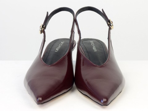 Елегантні бордові туфлі-слінгбеки на зручних підборах Gino Figini, фото 4