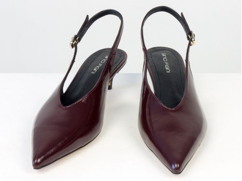 Елегантні бордові туфлі-слінгбеки на зручних підборах Gino Figini, фото 5