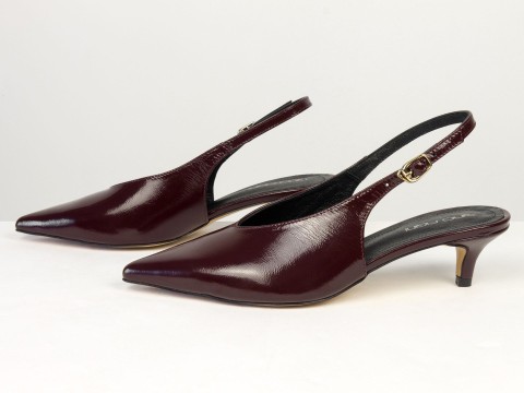 Елегантні бордові туфлі-слінгбеки на зручних підборах Gino Figini, фото 8