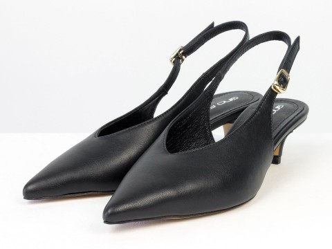 Елегантні чорні туфлі-слінгбеки на зручних підборах Gino Figini, фото 4