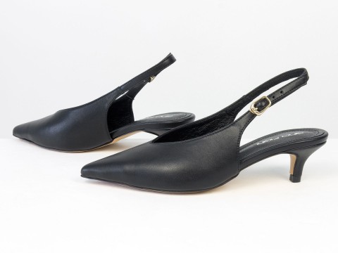 Елегантні чорні туфлі-слінгбеки на зручних підборах Gino Figini, фото 6