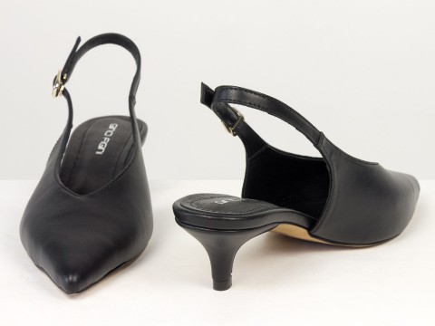 Елегантні чорні туфлі-слінгбеки на зручних підборах Gino Figini, фото 5