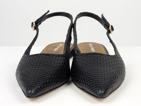 Жіночі балетки slingback з плетеної натуральної шкіри чорного кольору Gino Figini, фото 4