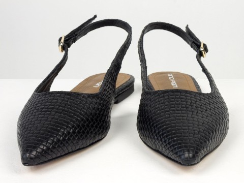 Жіночі балетки slingback з плетеної натуральної шкіри чорного кольору Gino Figini, фото 6