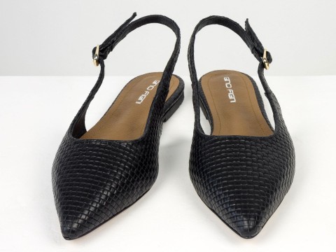Жіночі балетки slingback з плетеної натуральної шкіри чорного кольору Gino Figini, фото 5
