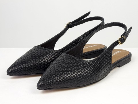 Жіночі балетки slingback з плетеної натуральної шкіри чорного кольору Gino Figini, фото 2
