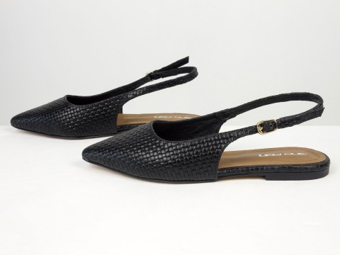 Жіночі балетки slingback з плетеної натуральної шкіри чорного кольору Gino Figini, фото 8