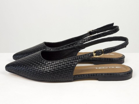 Жіночі балетки slingback з плетеної натуральної шкіри чорного кольору Gino Figini