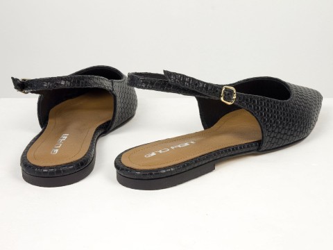 Жіночі балетки slingback з плетеної натуральної шкіри чорного кольору Gino Figini, фото 10