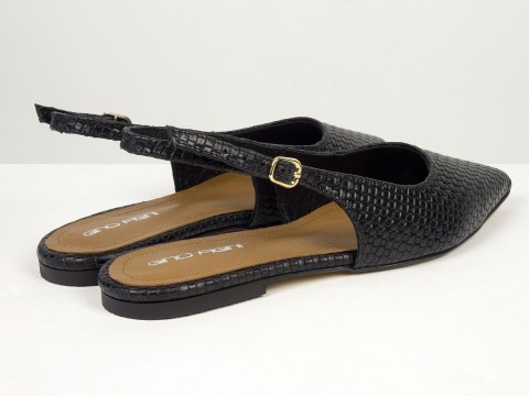 Жіночі балетки slingback з плетеної натуральної шкіри чорного кольору Gino Figini, фото 9
