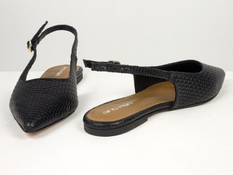 Жіночі балетки slingback з плетеної натуральної шкіри чорного кольору Gino Figini, фото 7