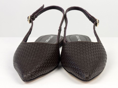 Жіночі балетки slingback з плетеної натуральної шкіри кольору гіркий шоколад Gino Figini, фото 4