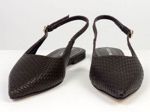 Жіночі балетки slingback з плетеної натуральної шкіри кольору гіркий шоколад Gino Figini, фото 6