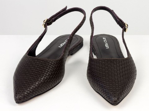 Жіночі балетки slingback з плетеної натуральної шкіри кольору гіркий шоколад Gino Figini, фото 5