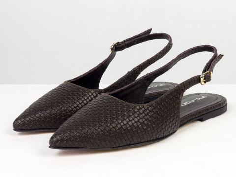 Жіночі балетки slingback з плетеної натуральної шкіри кольору гіркий шоколад Gino Figini, фото 2